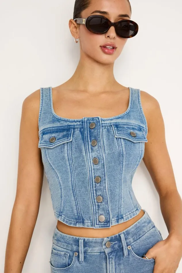 Women GOOD AMERICAN Tops JEANIUS BUSTIERVEST Indigo586