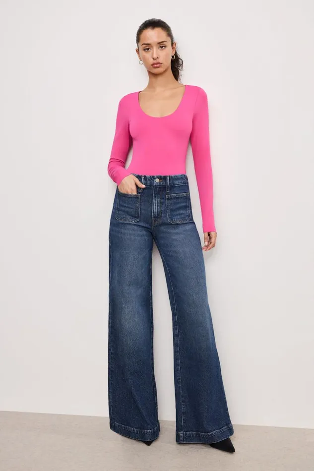 Women GOOD AMERICAN Tops SCUBA SCOOP NECKBODYSUIT Ballerina Pink004