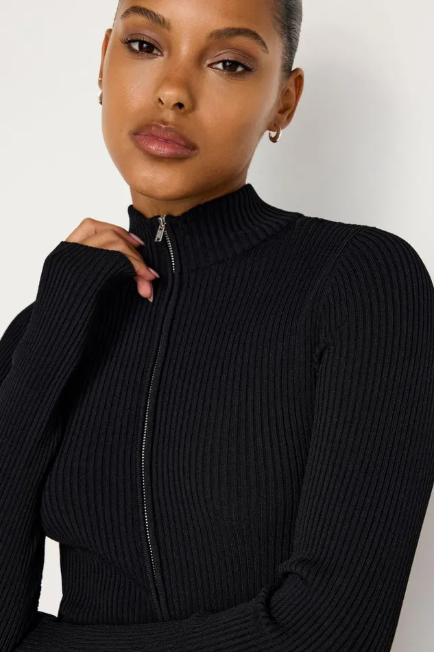 Women GOOD AMERICAN Tops STRETCH RIB KNITBODYSUIT Black001
