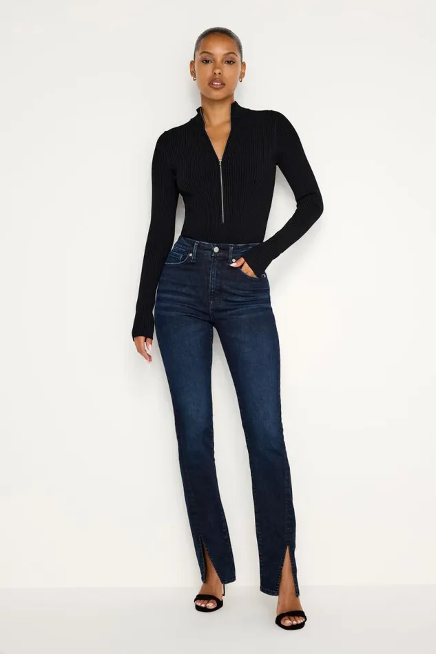 Women GOOD AMERICAN Tops STRETCH RIB KNITBODYSUIT Black001