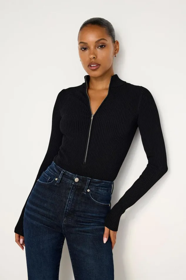 Women GOOD AMERICAN Tops STRETCH RIB KNITBODYSUIT Black001