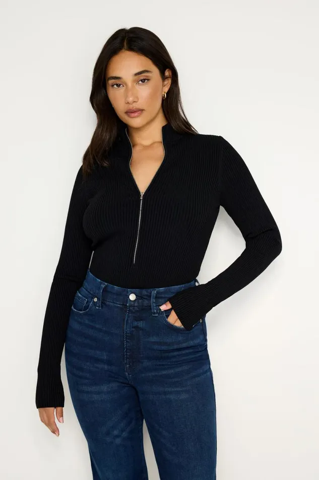 Women GOOD AMERICAN Tops STRETCH RIB KNITBODYSUIT Black001