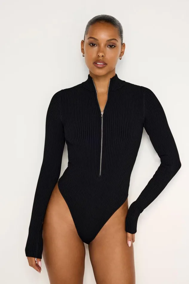 Women GOOD AMERICAN Tops STRETCH RIB KNITBODYSUIT Black001
