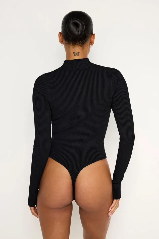 Women GOOD AMERICAN Tops STRETCH RIB KNITBODYSUIT Black001