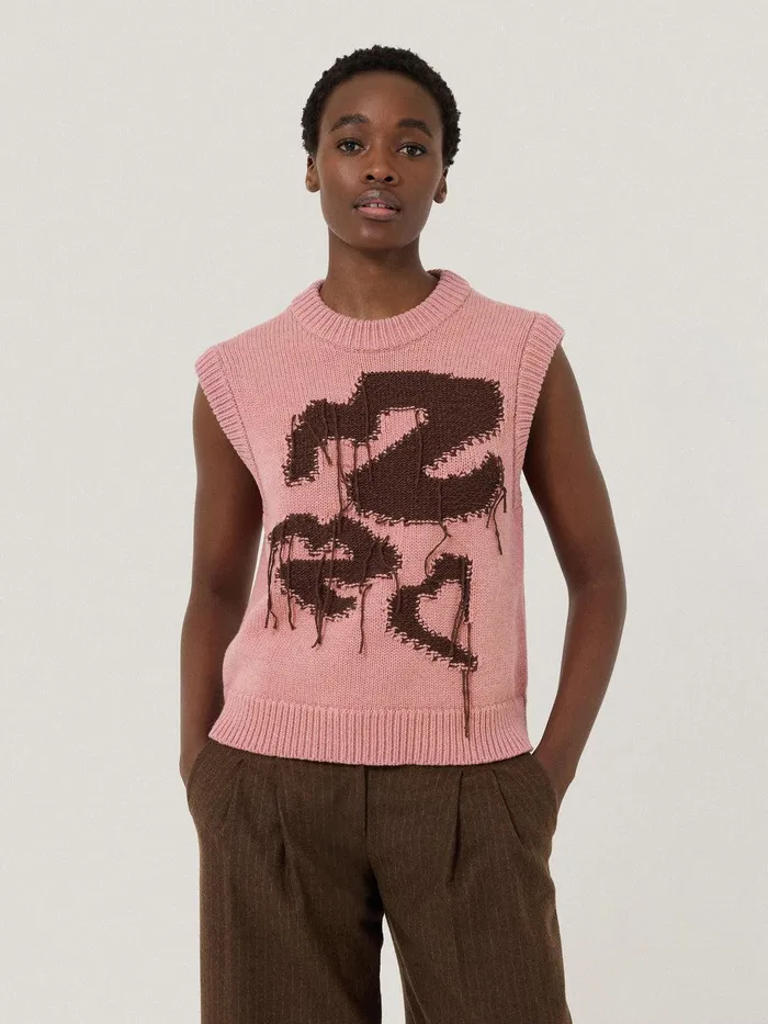 Women Graffiti Lips Tank Pink Jigsaw Knitwear and Cashmere