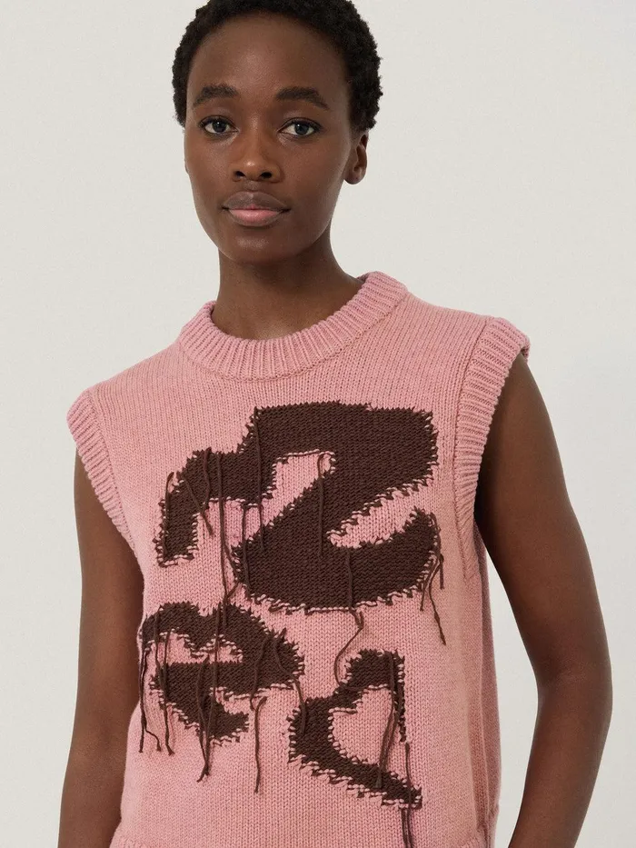 Women Graffiti Lips Tank Pink Jigsaw Knitwear and Cashmere