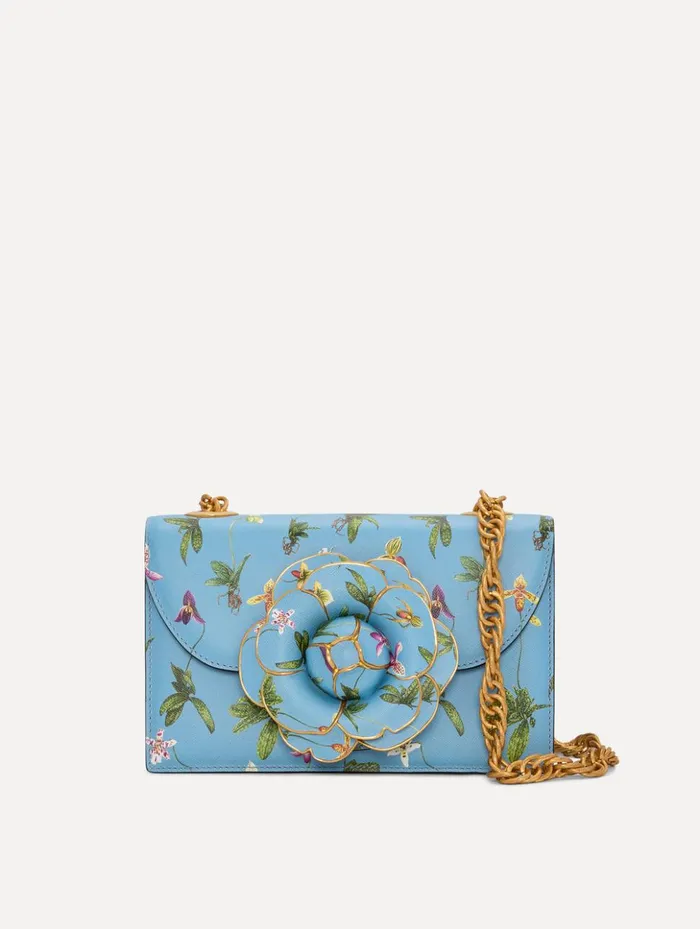 Women Handbags Oscar De La Renta Orchid Printed TRO Bag Powder Blue