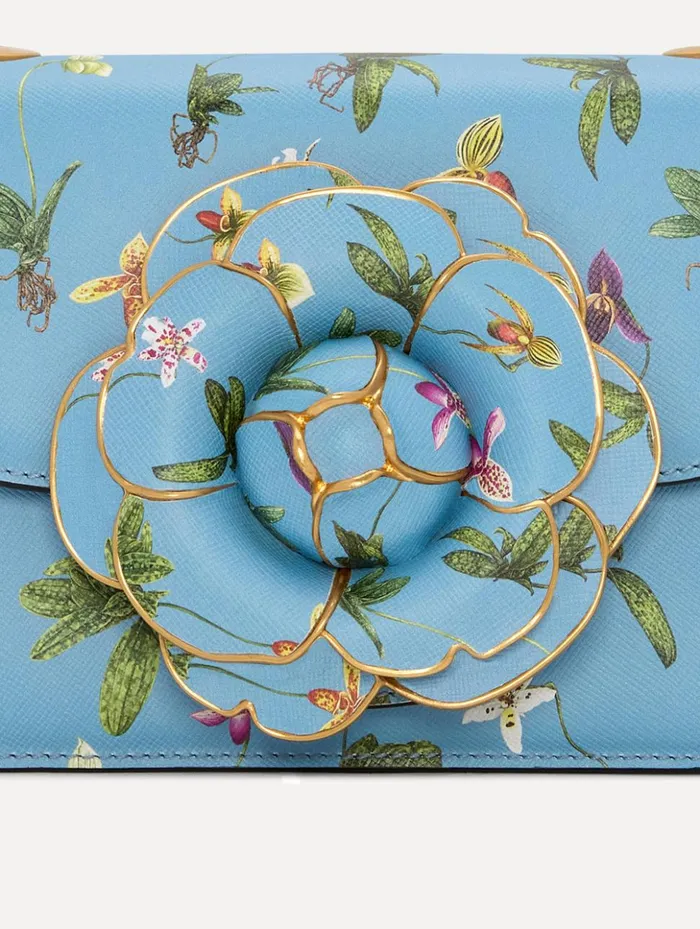 Women Handbags Oscar De La Renta Orchid Printed TRO Bag Powder Blue