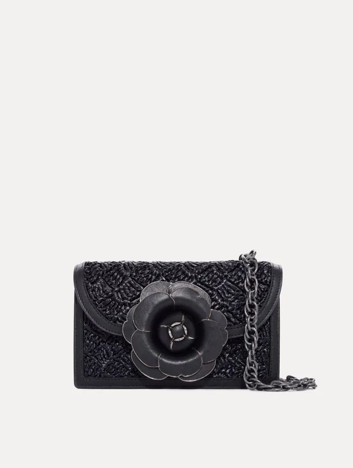 Women Handbags Oscar De La Renta Raffia Crochet TRO Bag Black