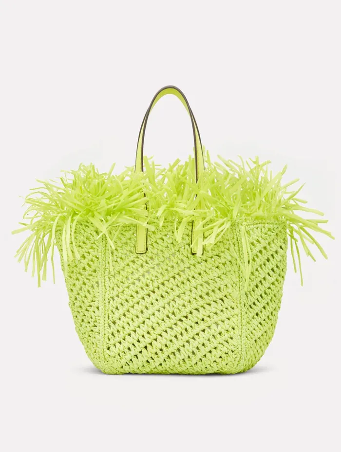 Women Handbags Oscar De La Renta Small Raffia Crochet Square Tote Citrine