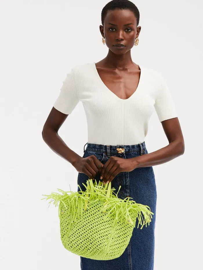 Women Handbags Oscar De La Renta Small Raffia Crochet Square Tote Citrine Women Handbags Oscar De La Renta Small Raffia Crochet Square Tote Citrine