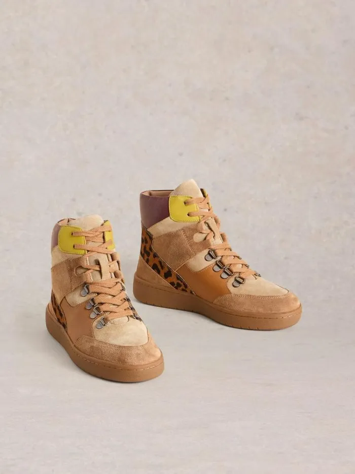 Women Harriet Mid Top Trainer Brown Multi White Stuff Shoes