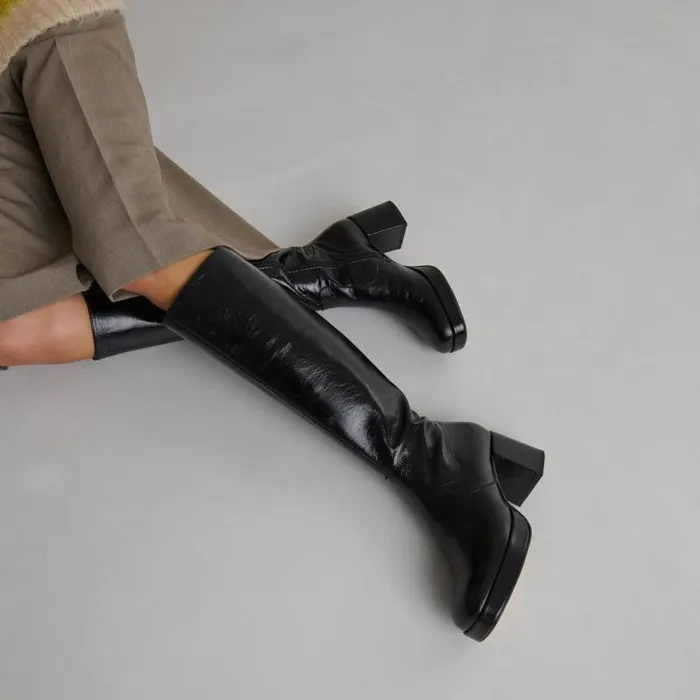 Women Heeled Platform Boots Black JONAK Boots Thighhigh Boots