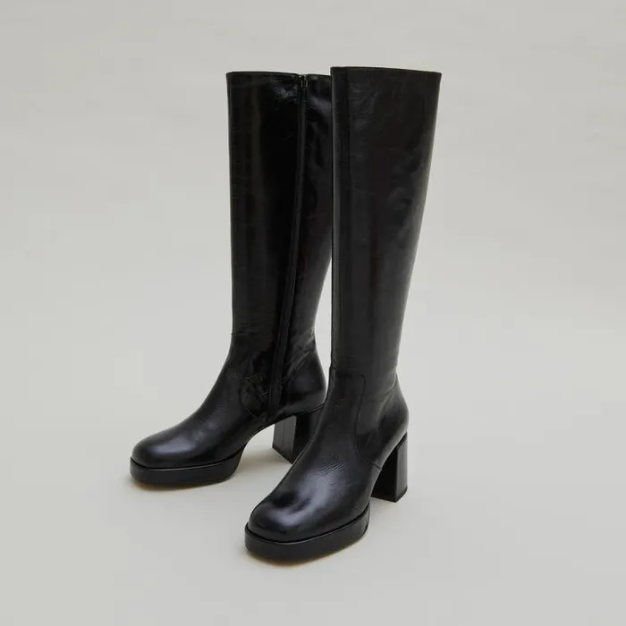 Women Heeled Platform Boots Black JONAK Boots Thighhigh Boots