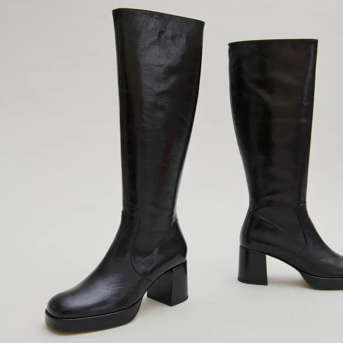 Women Heeled Platform Boots Black JONAK Boots Thighhigh Boots