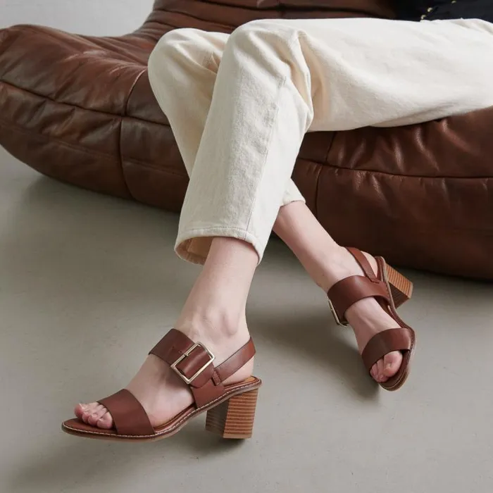Women Heeled Sandals With Thick Straps Cognac JONAK Sandals