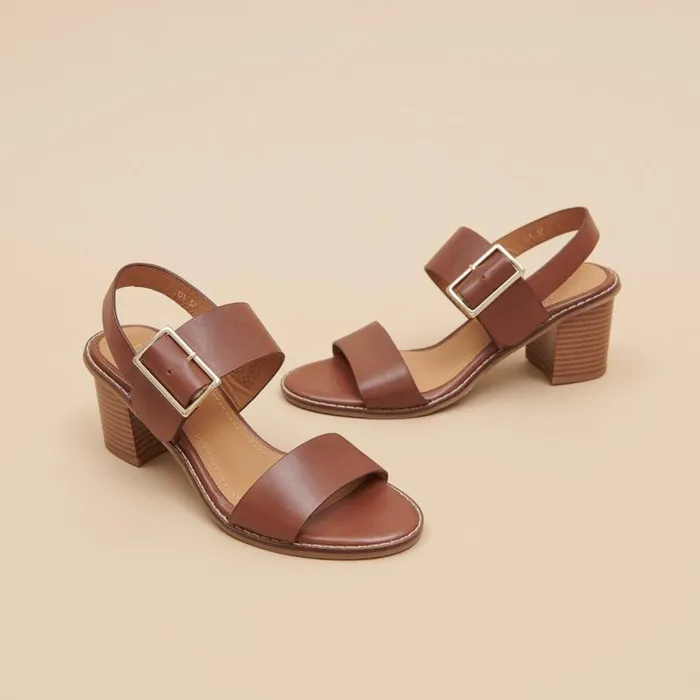 Women Heeled Sandals With Thick Straps Cognac JONAK Sandals