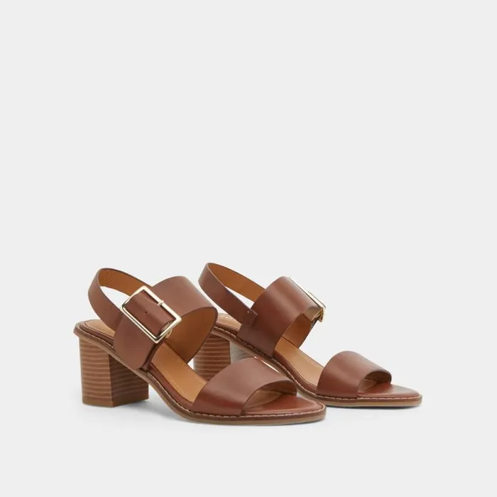 Women Heeled Sandals With Thick Straps Cognac JONAK Sandals