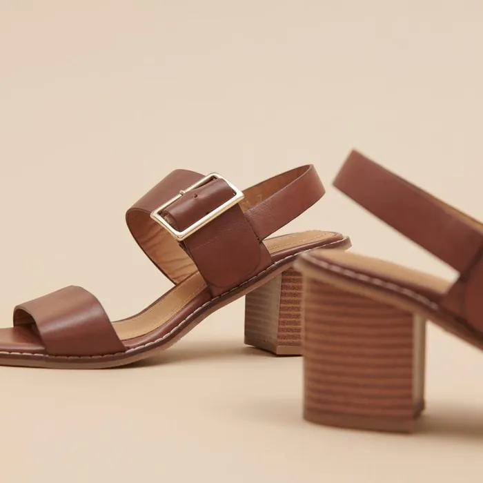 Women Heeled Sandals With Thick Straps Cognac JONAK Sandals