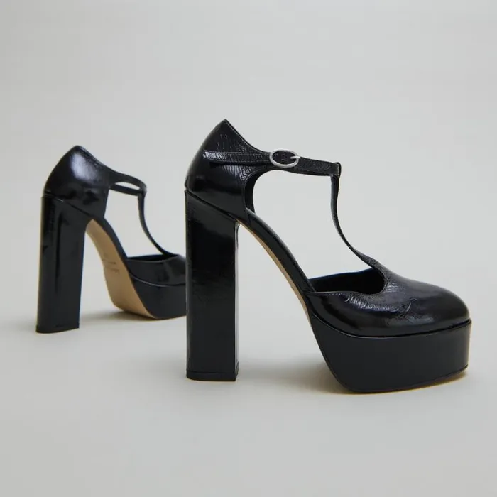 Women Heeled Tbar Black JONAK Babies Saloms