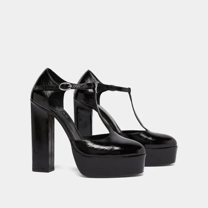 Women Heeled Tbar Black JONAK Babies Saloms