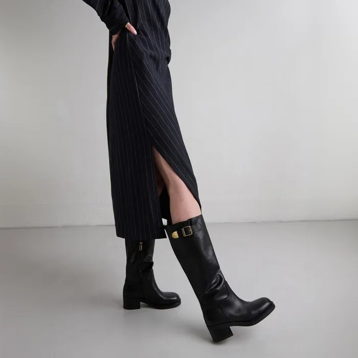 Women High Boots With Buckles Black JONAK Boots Thighhigh Boots