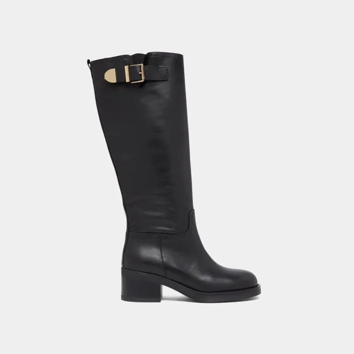 Women High Boots With Buckles Black JONAK Boots Thighhigh Boots