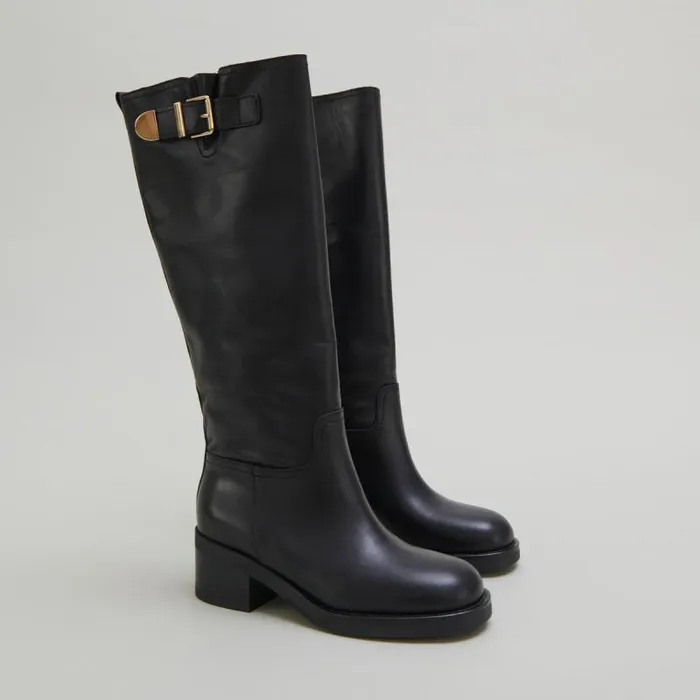 Women High Boots With Buckles Black JONAK Boots Thighhigh Boots