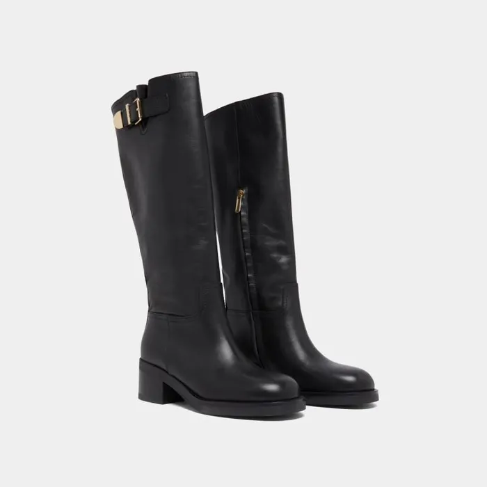 Women High Boots With Buckles Black JONAK Boots Thighhigh Boots