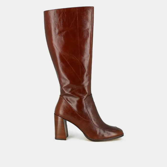 Women High Boots With Square Toes Brown JONAK Boots Thighhigh Boots