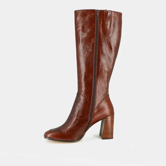Women High Boots With Square Toes Brown JONAK Boots Thighhigh Boots
