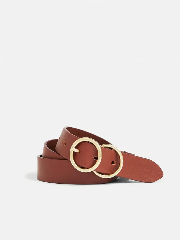 Women Italian Leather Carlos Belt Tan Jigsaw Belts