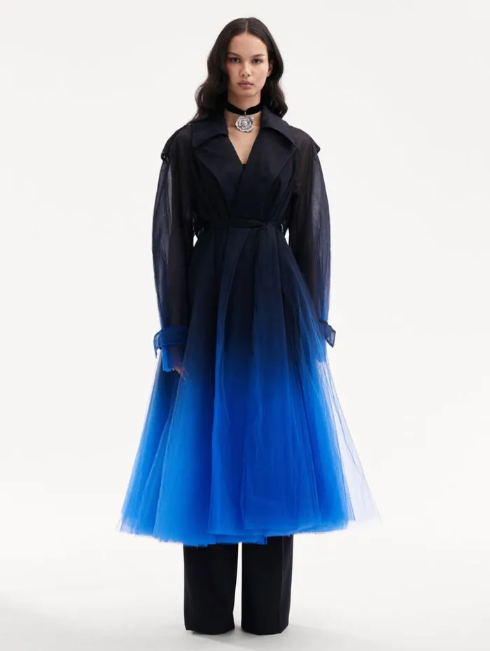 Women Jackets and Coats Oscar De La Renta Ombr Tulle Opera Coat Purple Ombre