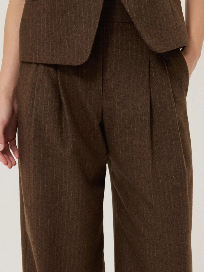 Women Kemp Wool Pinstripe Trouser Brown Jigsaw Trousers