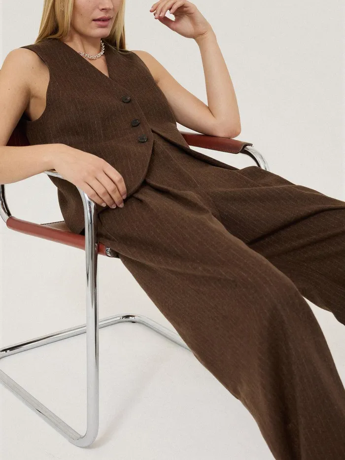 Women Kemp Wool Pinstripe Trouser Brown Jigsaw Trousers