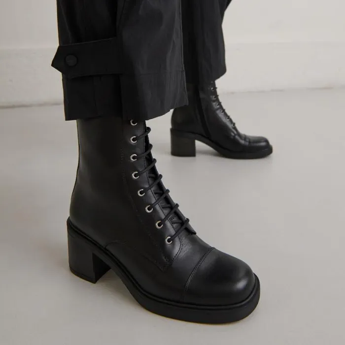 Women Laceup Ankle Boots With Back Elastic Straps Black JONAK Ankle Boots Lowboots