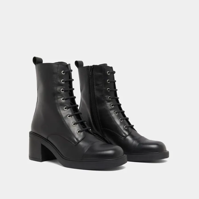 Women Laceup Ankle Boots With Back Elastic Straps Black JONAK Ankle Boots Lowboots