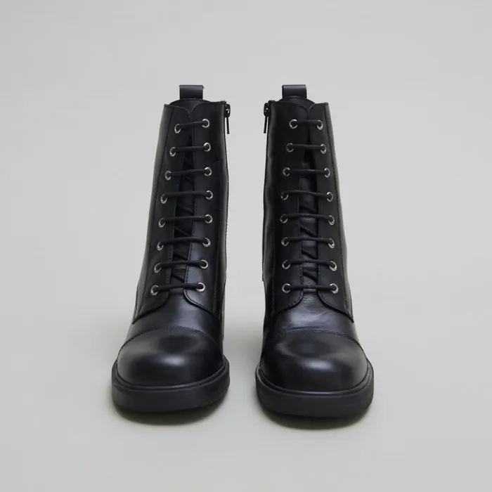 Women Laceup Ankle Boots With Back Elastic Straps Black JONAK Ankle Boots Lowboots