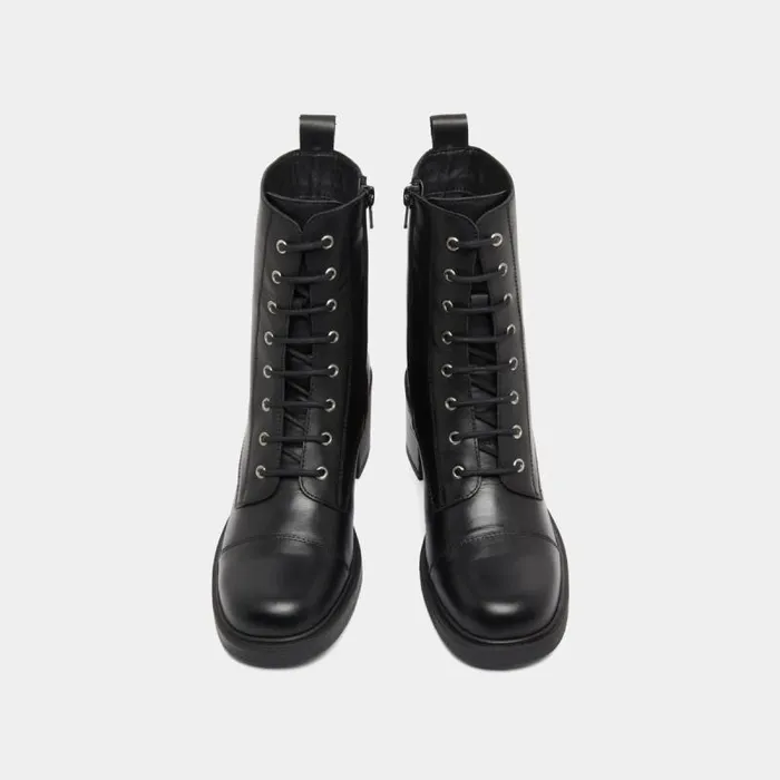 Women Laceup Ankle Boots With Back Elastic Straps Black JONAK Ankle Boots Lowboots