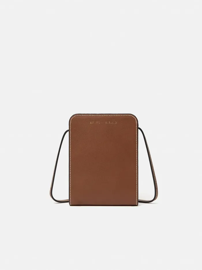 Women Leather Crossbody Phone Bag Tan Jigsaw Wallets and Card Holders