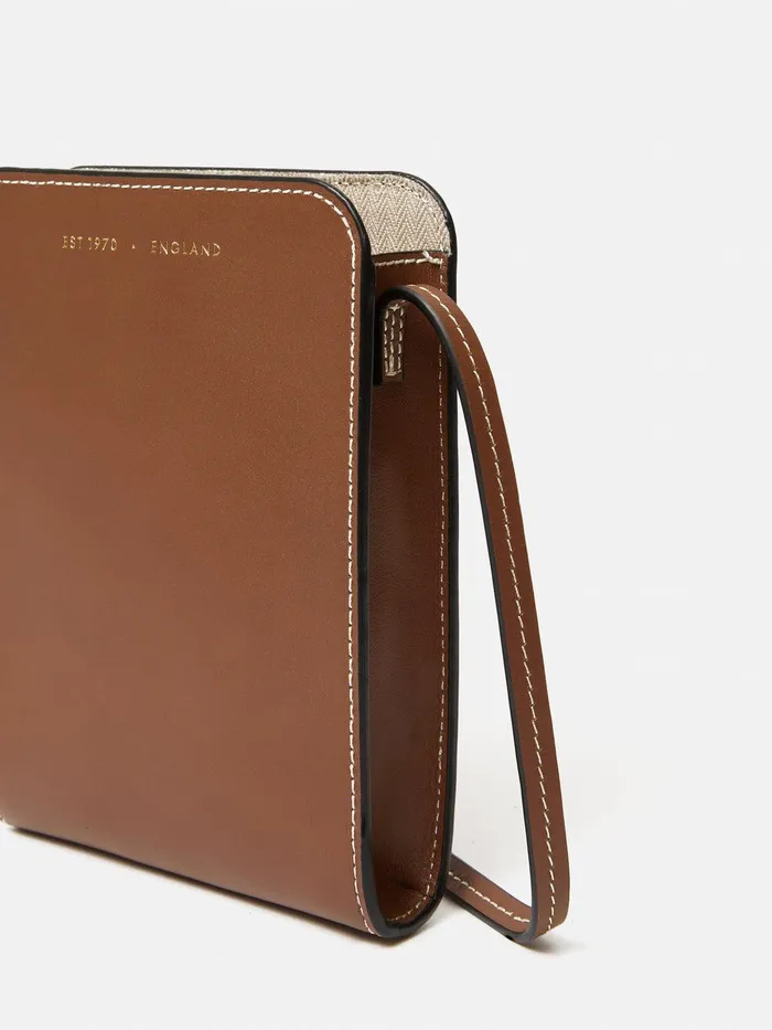 Women Leather Crossbody Phone Bag Tan Jigsaw Wallets and Card Holders
