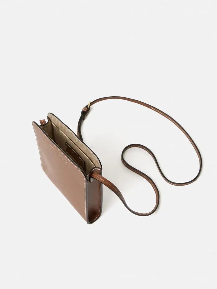 Women Leather Crossbody Phone Bag Tan Jigsaw Wallets and Card Holders