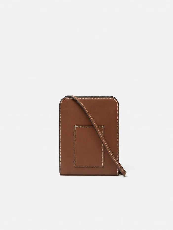 Women Leather Crossbody Phone Bag Tan Jigsaw Wallets and Card Holders