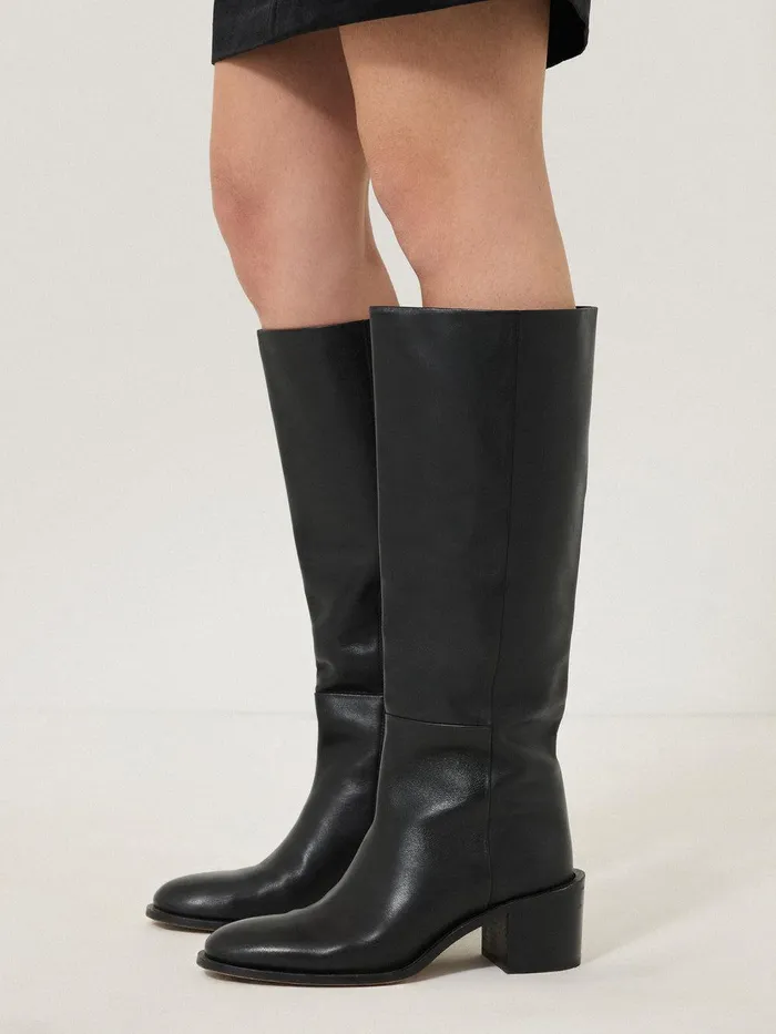 Women Leather Heeled Riding Boot Black Jigsaw Boots