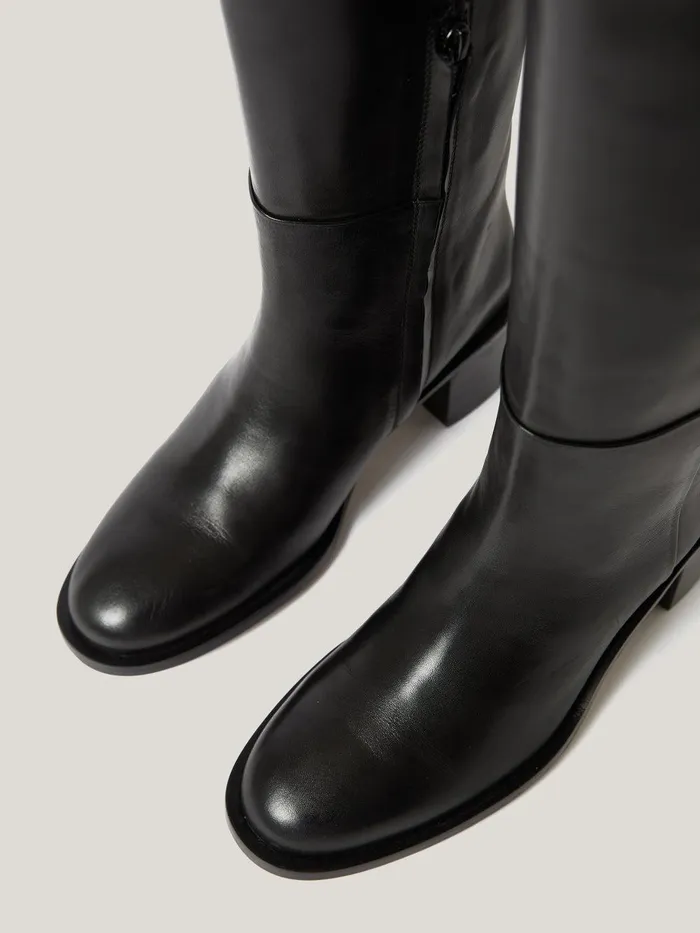 Women Leather Heeled Riding Boot Black Jigsaw Boots