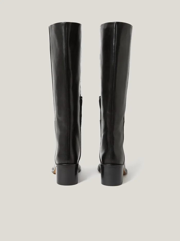 Women Leather Heeled Riding Boot Black Jigsaw Boots