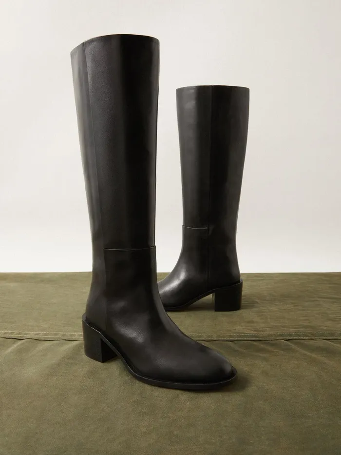 Women Leather Heeled Riding Boot Black Jigsaw Boots