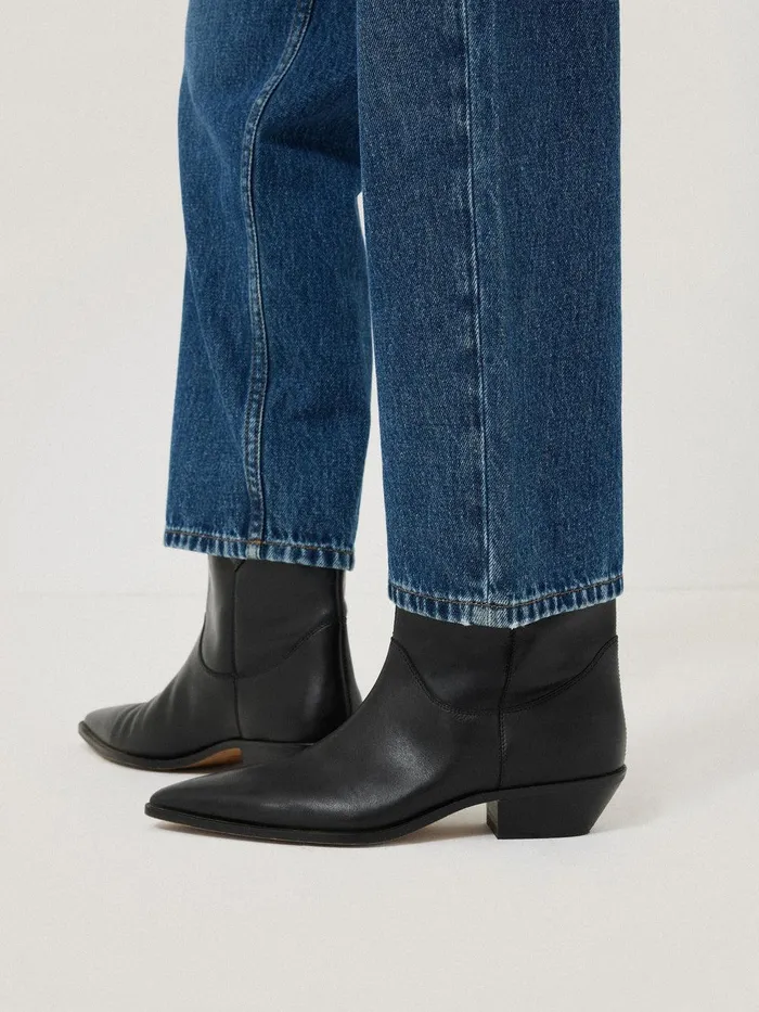Women Leather Western Ankle Boot Black Jigsaw Boots