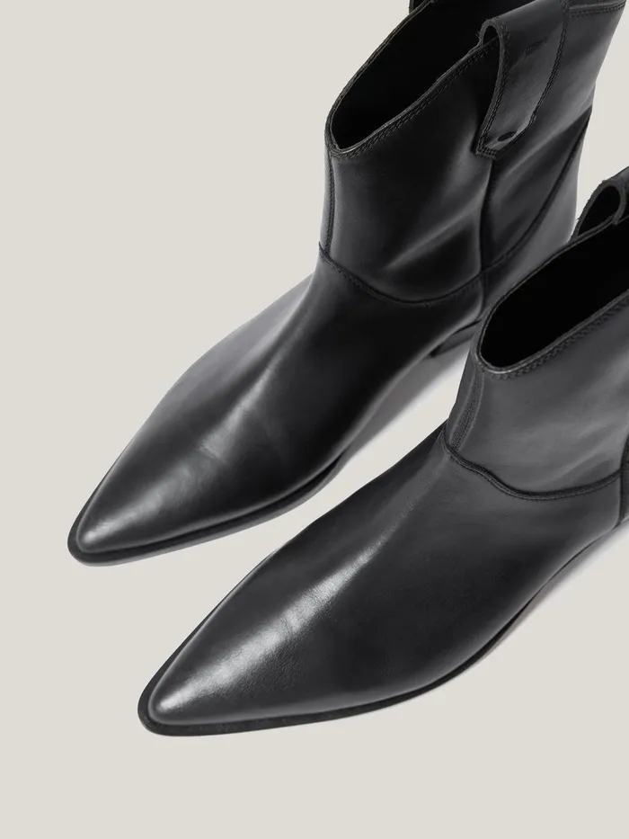 Women Leather Western Ankle Boot Black Jigsaw Boots