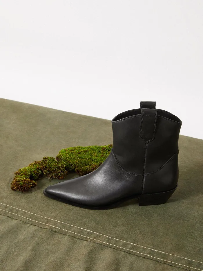 Women Leather Western Ankle Boot Black Jigsaw Boots
